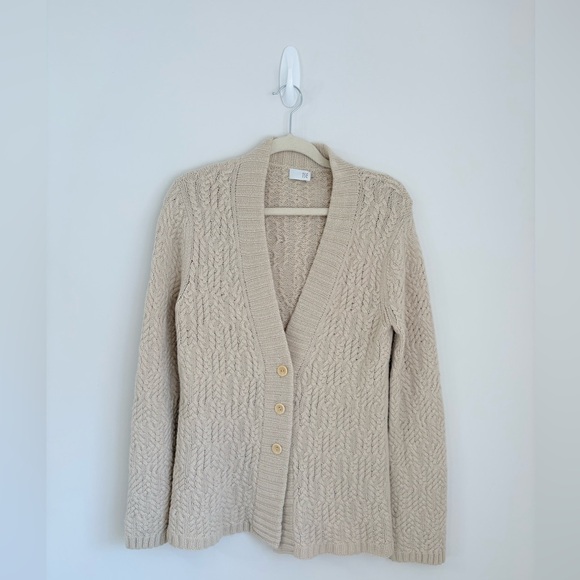 TSE 100% Cashmere Cableknit Beige Cardigan Sweater Womens M Luxury Old Money - Picture 2 of 6